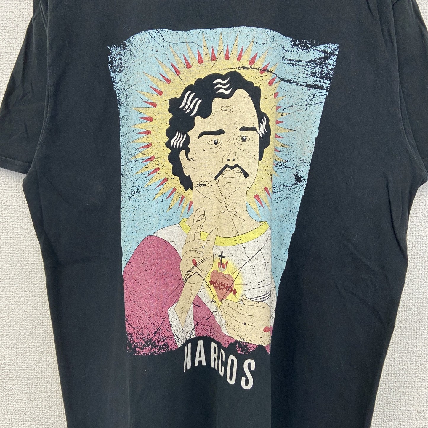 古着 used　NARCOS　ナルコス　半袖オリジナルプリントTシャツ　海外ドラマ　カジュアルデザイン　クルーネック　黒　Lサイズ