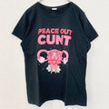 古着 used　半袖プリントTシャツ　クルーネック　レトロデザイン　PEACE OUT　黒　ブラック　Lサイズ