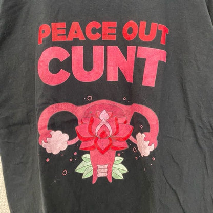 古着 used　半袖プリントTシャツ　クルーネック　レトロデザイン　PEACE OUT　黒　ブラック　Lサイズ