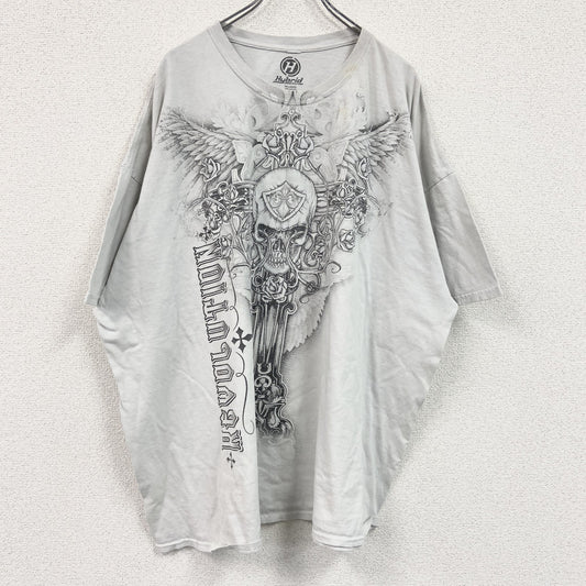 Hybrid　スカル　ロザリオ　半袖プリントTシャツ　ライグレー　4XLサイズ