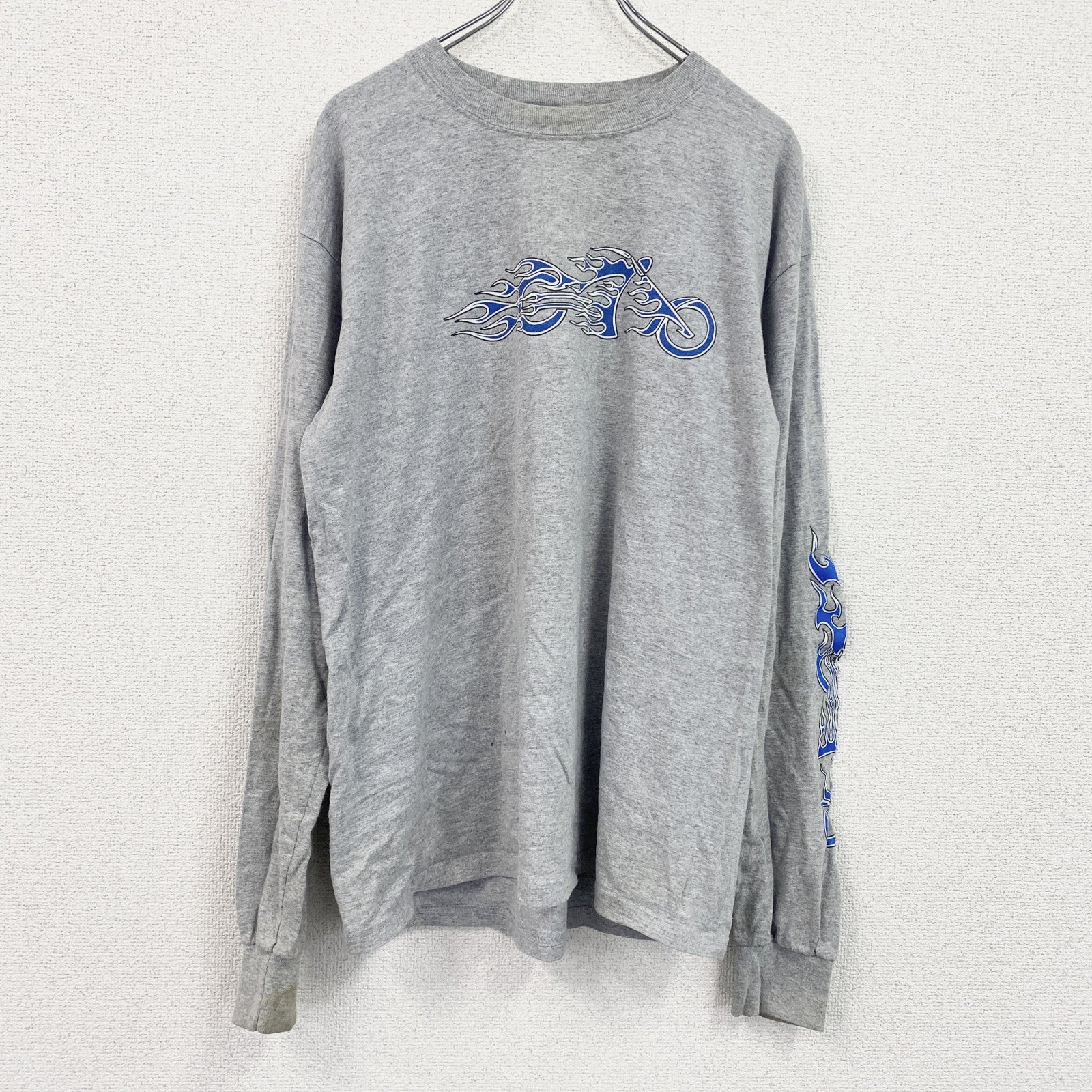 GILDAN　ギルダン　長袖プリントTシャツ/ロンT　袖プリント　灰色　グレー　Lサイズ