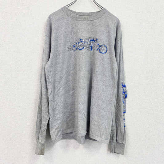 GILDAN　ギルダン　長袖プリントTシャツ/ロンT　袖プリント　灰色　グレー　Lサイズ