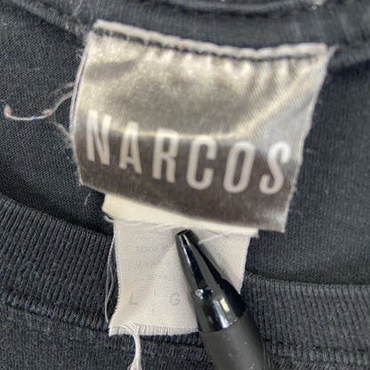 古着 used　NARCOS　ナルコス　半袖オリジナルプリントTシャツ　海外ドラマ　カジュアルデザイン　クルーネック　黒　Lサイズ