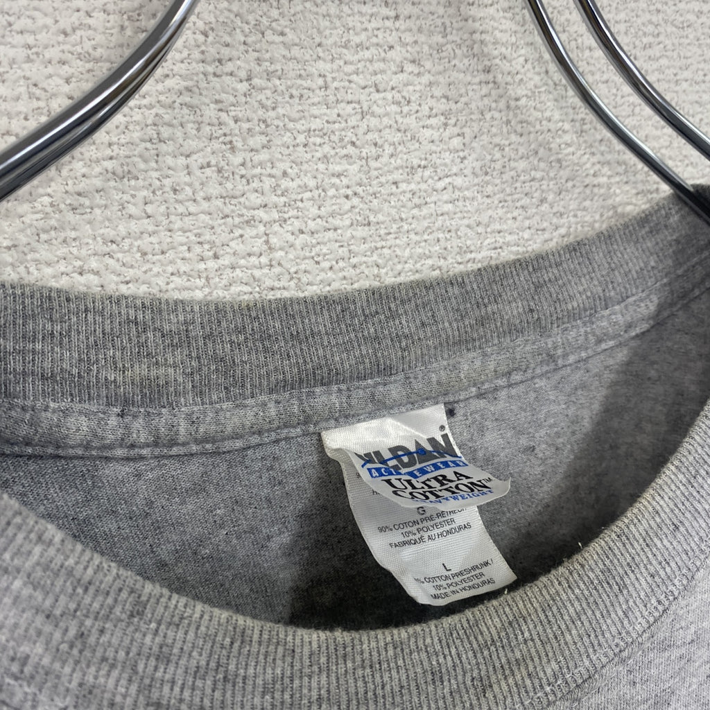 GILDAN　ギルダン　長袖プリントTシャツ/ロンT　袖プリント　灰色　グレー　Lサイズ
