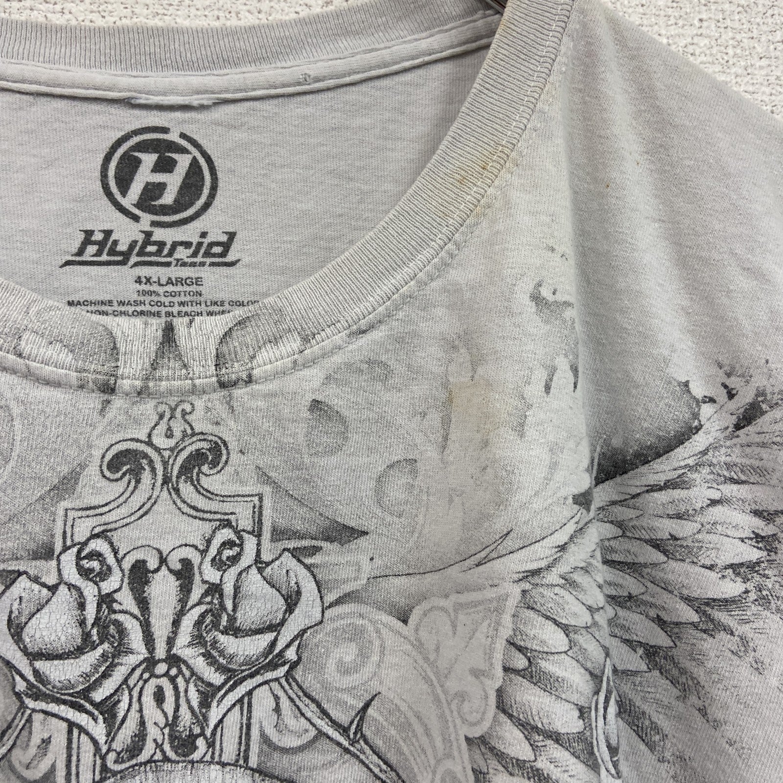 Hybrid　スカル　ロザリオ　半袖プリントTシャツ　ライグレー　4XLサイズ