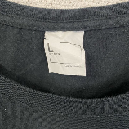 古着 used　半袖プリントTシャツ　クルーネック　レトロデザイン　PEACE OUT　黒　ブラック　Lサイズ