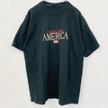 古着 used　半袖刺繍Tシャツ　AMERICA　アメリカ　星条旗　国旗　クルーネック　レトロデザイン　黒　ブラック　