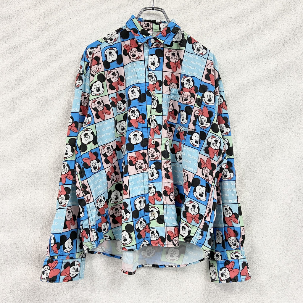 CARDCHE　MickeyMouse　ミッキーマウス　長袖シャツ　総柄　青　ブルー　Lサイズ