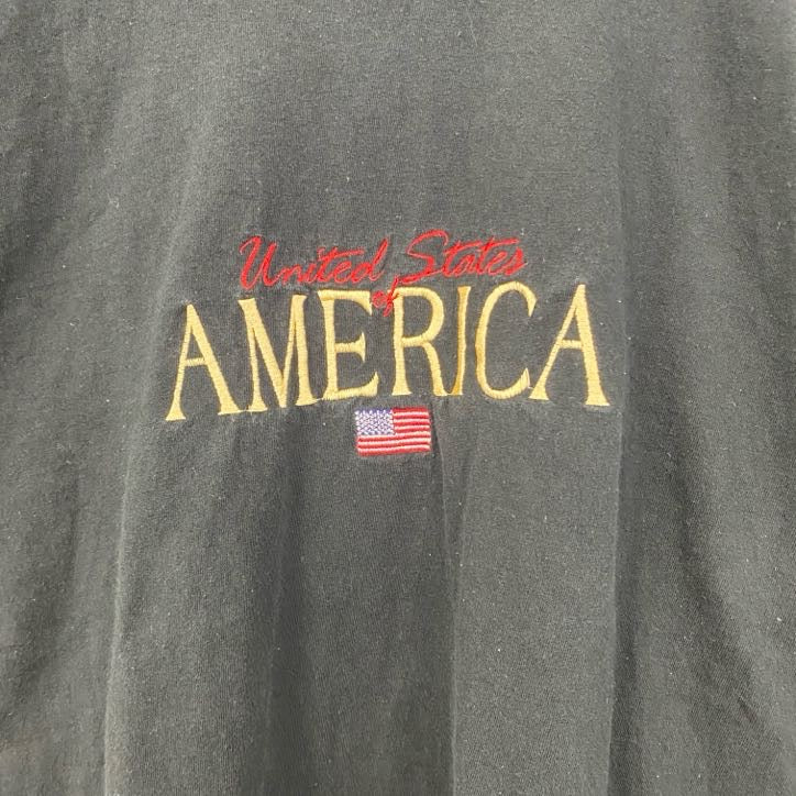 古着 used　半袖刺繍Tシャツ　AMERICA　アメリカ　星条旗　国旗　クルーネック　レトロデザイン　黒　ブラック　