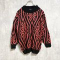 古着 used　～90s　G.F.C.LTD　長袖総柄ニット　セーター　ラメ　クルーネック　赤　レッド　USA製　Mサイズ
