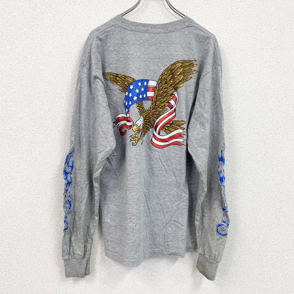 GILDAN　ギルダン　長袖プリントTシャツ/ロンT　袖プリント　灰色　グレー　Lサイズ