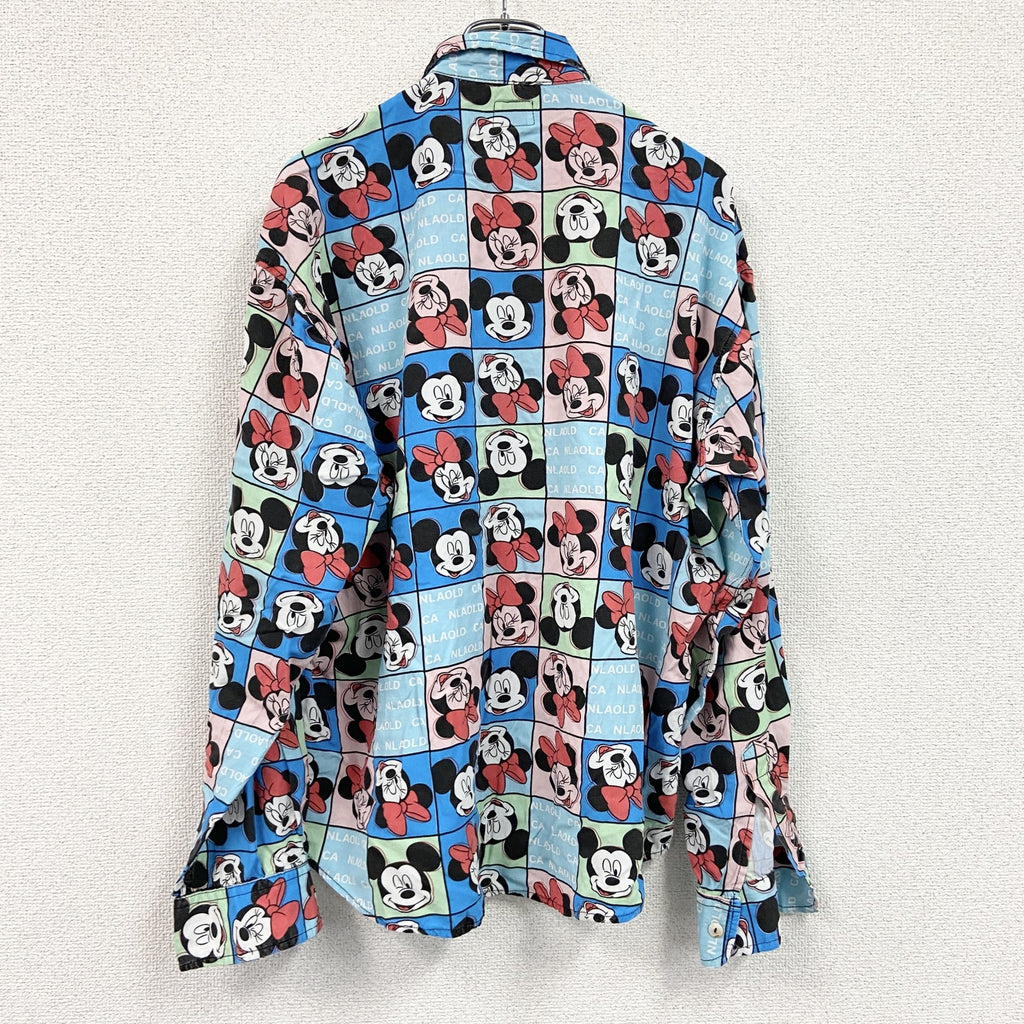 CARDCHE　MickeyMouse　ミッキーマウス　長袖シャツ　総柄　青　ブルー　Lサイズ