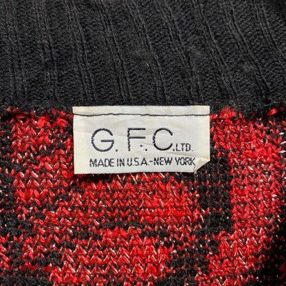 古着 used　～90s　G.F.C.LTD　長袖総柄ニット　セーター　ラメ　クルーネック　赤　レッド　USA製　Mサイズ