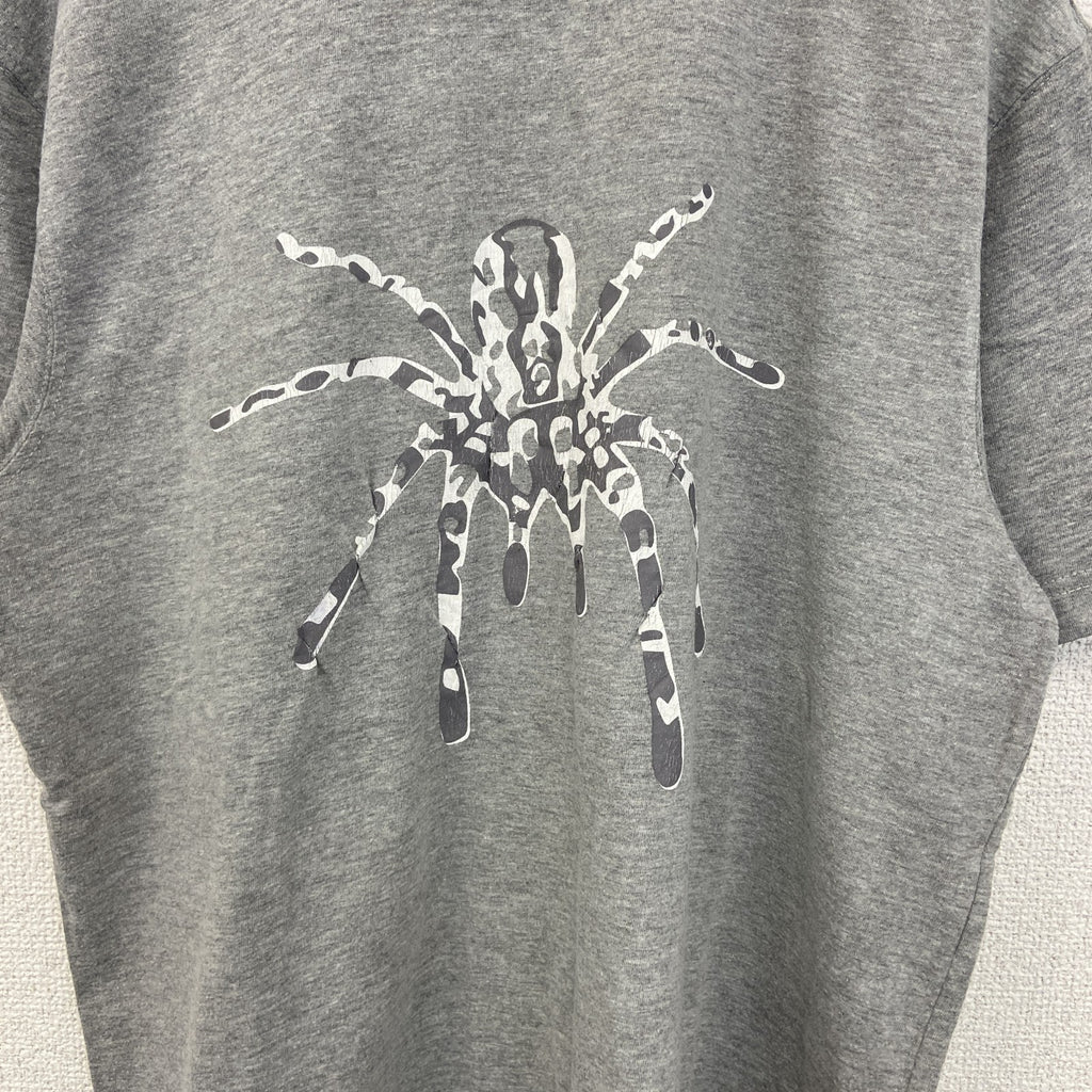 00s　LooKS4u　半袖プリントアニマルTシャツ　スパイダー　蜘蛛　クルーネック　ヴィンテージ　灰色　グレー