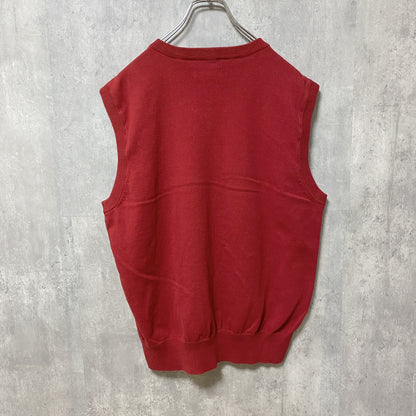 古着 used　SADDLEBRED　アーガイル柄ニットベスト　セーター　赤　レッド　レトロデザイン　Mサイズ