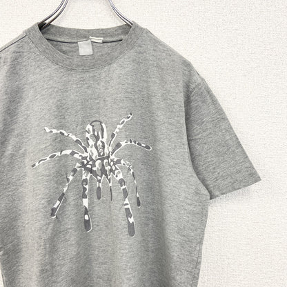 00s　LooKS4u　半袖プリントアニマルTシャツ　スパイダー　蜘蛛　クルーネック　ヴィンテージ　灰色　グレー