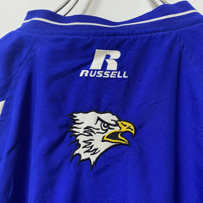 古着 used　RUSSELL ATHLETIC　長袖刺繍ナイロンプルオーバー　ウィンドブレーカー　 ブルー　XLサイズ