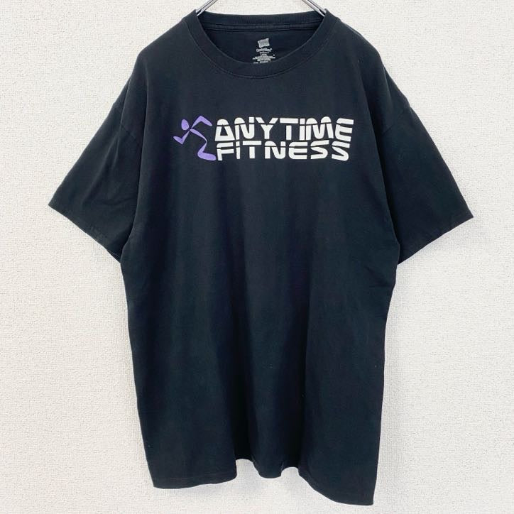 古着 used　Hanes　ヘインズ　半袖プリントTシャツ　エニタイムフィットネス　レトロ　クルーネック　黒　ブラック　Lサイズ