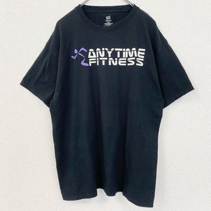 古着 used　Hanes　ヘインズ　半袖プリントTシャツ　エニタイムフィットネス　レトロ　クルーネック　黒　ブラック　Lサイズ