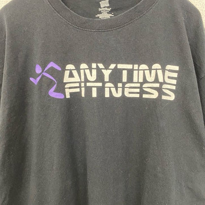 古着 used　Hanes　ヘインズ　半袖プリントTシャツ　エニタイムフィットネス　レトロ　クルーネック　黒　ブラック　Lサイズ