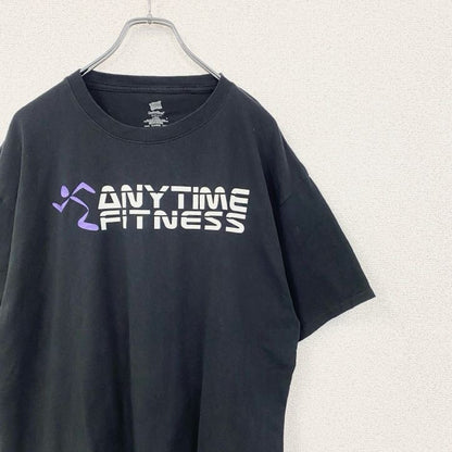 古着 used　Hanes　ヘインズ　半袖プリントTシャツ　エニタイムフィットネス　レトロ　クルーネック　黒　ブラック　Lサイズ