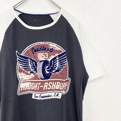 古着 used　LEVI’S　リーバイス　半袖プリントTシャツ　シングルステッチ　クルーネック　黒　白　バイカラー　XLサイズ