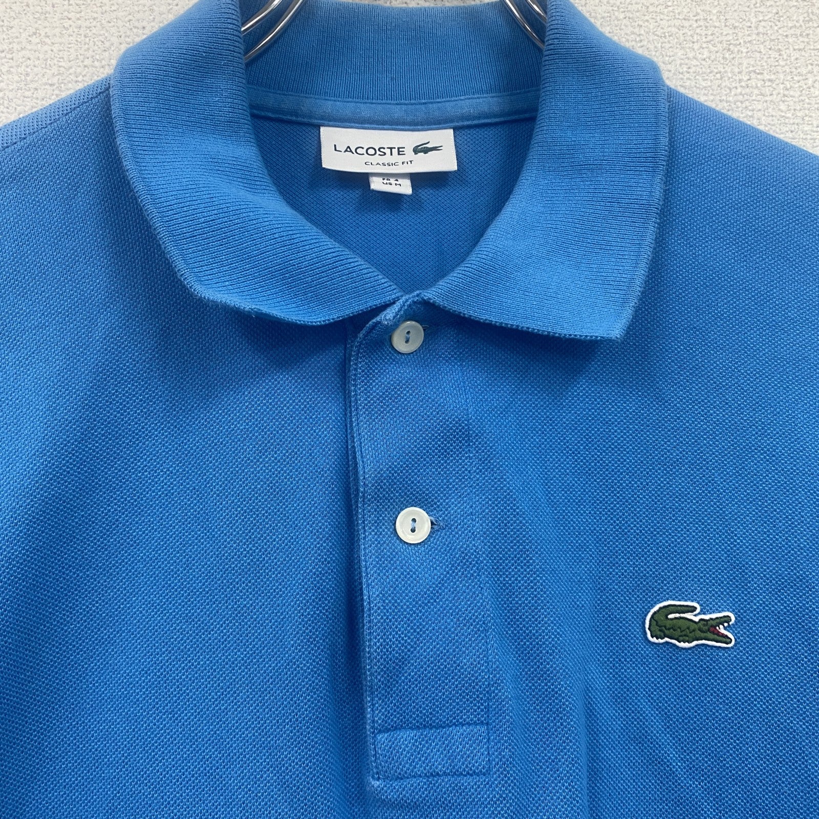 LACOSTE　ラコステ　半袖ポロシャツ　刺繍ロゴ　ワンポイント　水色　ライトブルー　Mサイズ