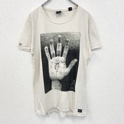 古着 used　SCOTCH&SODA　半袖プリントTシャツ　記号　クルーネック　カジュアルデザイン　白　レトロ　Mサイズ