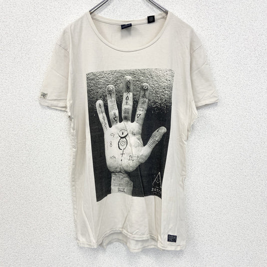 古着 used　SCOTCH&SODA　半袖プリントTシャツ　記号　クルーネック　カジュアルデザイン　白　レトロ　Mサイズ