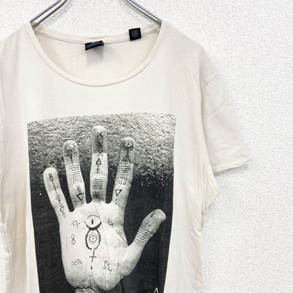 古着 used　SCOTCH&SODA　半袖プリントTシャツ　記号　クルーネック　カジュアルデザイン　白　レトロ　Mサイズ