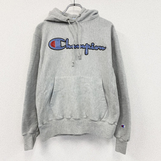 Champion　チャンピオン　リバースウィーブ　スウェットパーカー/フーディー　刺繡ロゴ　霜降りグレー　Mサイズ