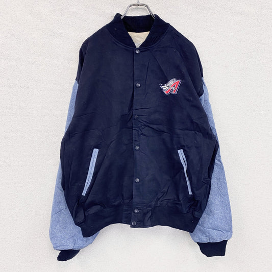 ～90s　ロサンゼルス・エンゼルス　デニム切替スタジャン　ヴィンテージ　紺　ネイビー　XLサイズ
