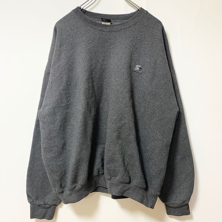 古着 used　STARTER　スターター　長袖刺繍ワンポイントロゴスウェット　クルーネックトレーナー　グレー　XLサイズ