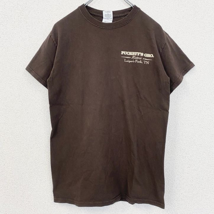 GILDAN　ギルダン　半袖バックプリントフォトTシャツ　Puckett's Grocery　アーチプリント　茶　ブラウン　Sサイズ