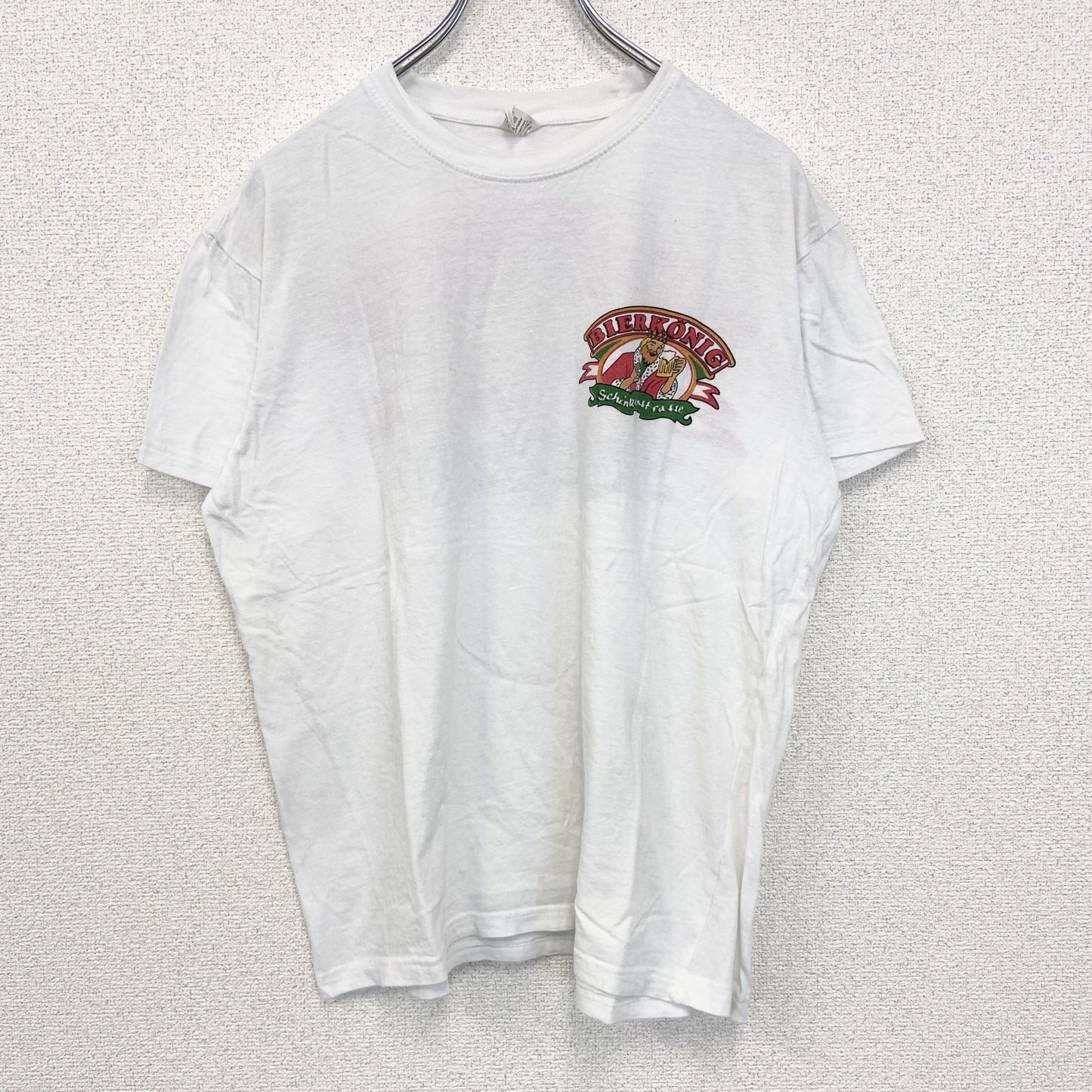 古着 used　RICHPLUS　半袖プリントTシャツ　BIER KING　クルーネック　カジュアルデザイン　白　レトロ　XLサイズ