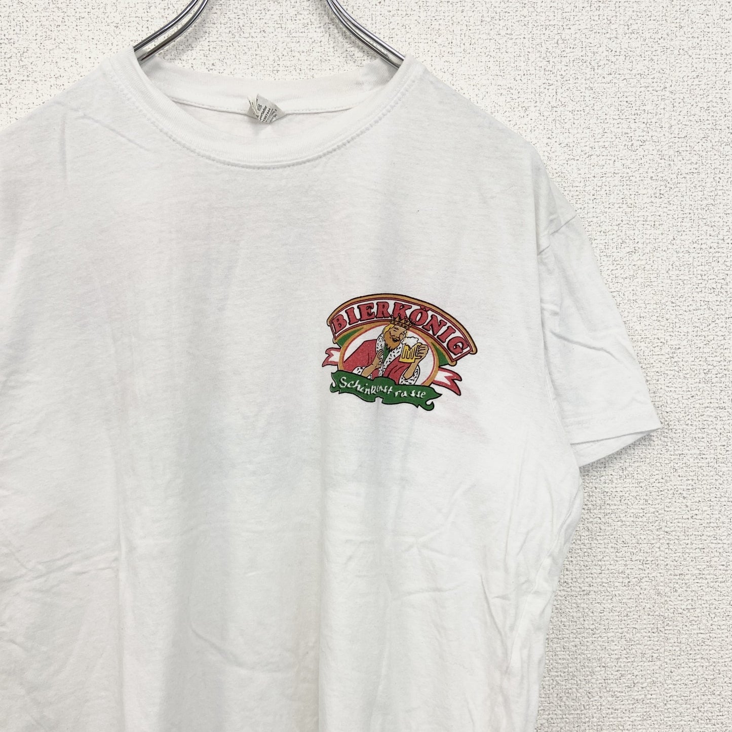 古着 used　RICHPLUS　半袖プリントTシャツ　BIER KING　クルーネック　カジュアルデザイン　白　レトロ　XLサイズ