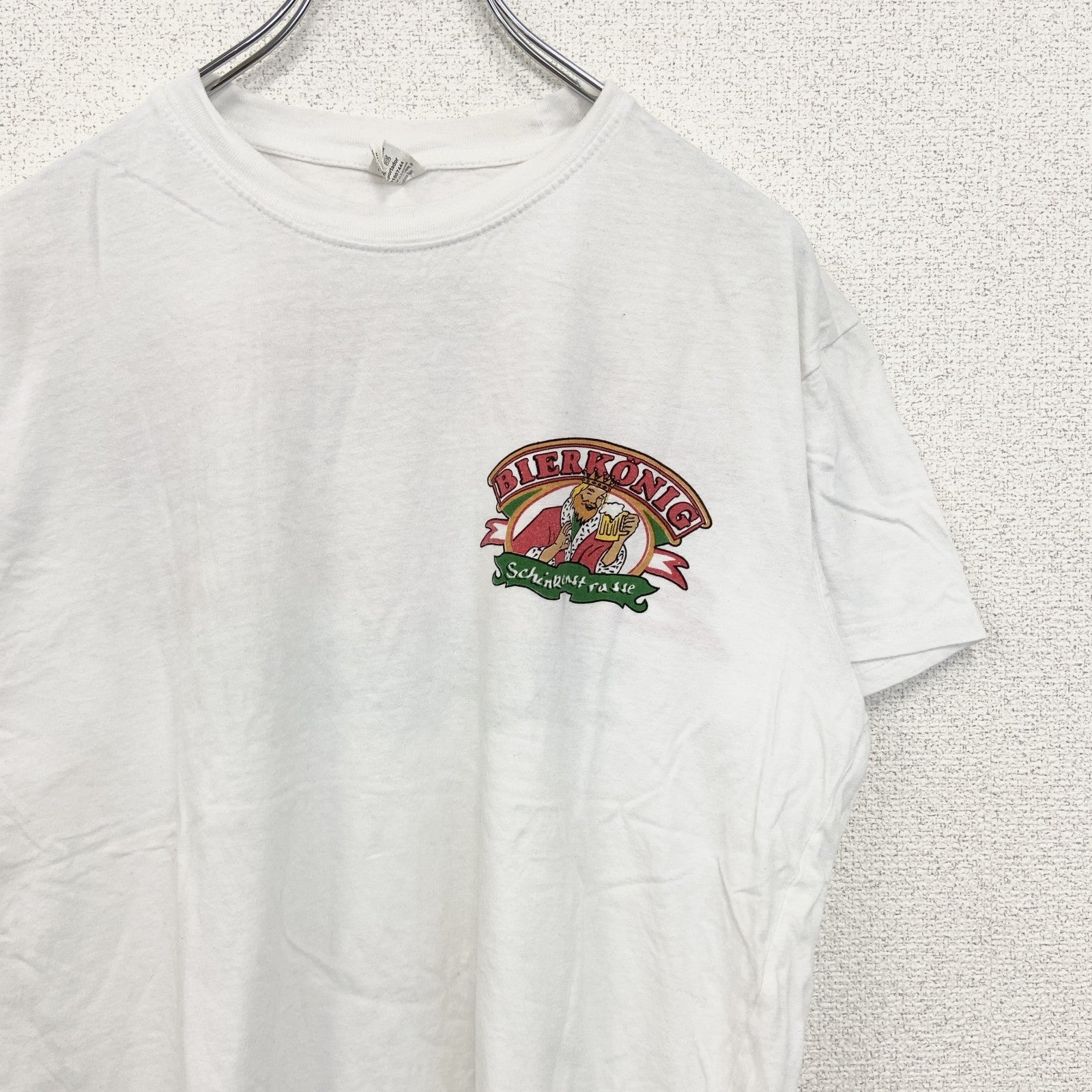 古着 used　RICHPLUS　半袖プリントTシャツ　BIER KING　クルーネック　カジュアルデザイン　白　レトロ　XLサイズ