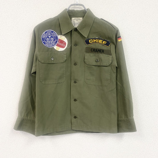 80s　JEANS EXPRESS　ドイツ軍　長袖ミリタリーシャツ　ワッペン　2つポケット　ヴィンテージ　カーキ　39サイズ
