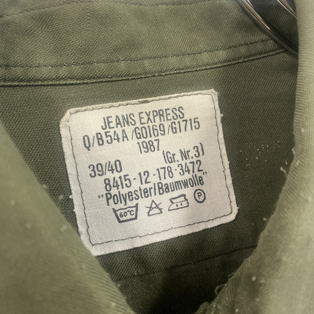 80s　JEANS EXPRESS　ドイツ軍　長袖ミリタリーシャツ　ワッペン　2つポケット　ヴィンテージ　カーキ　39サイズ