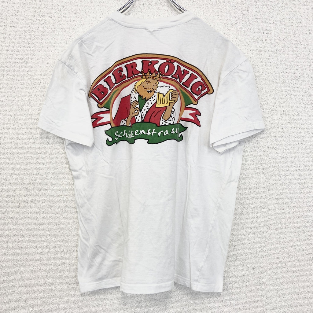 古着 used　RICHPLUS　半袖プリントTシャツ　BIER KING　クルーネック　カジュアルデザイン　白　レトロ　XLサイズ