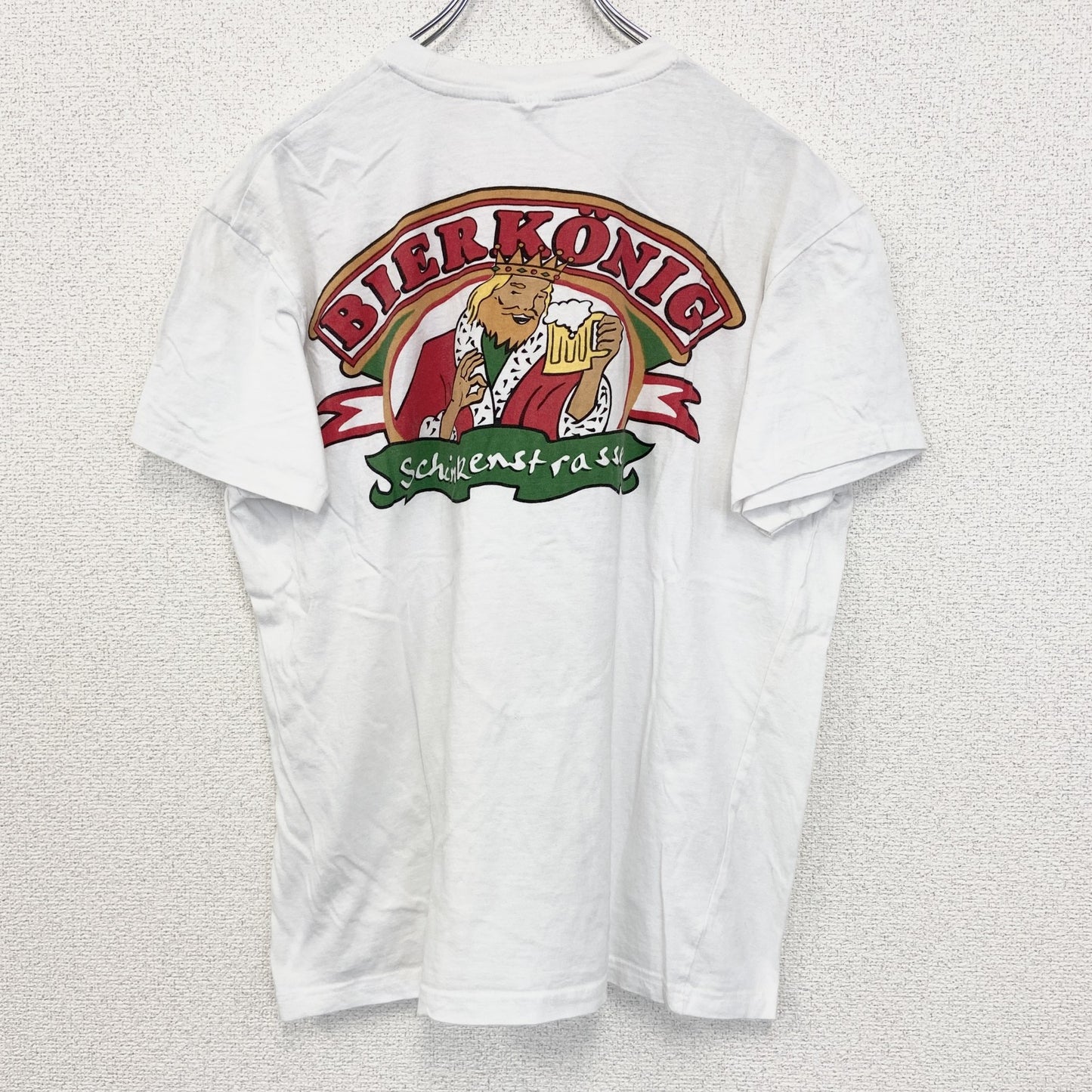 古着 used　RICHPLUS　半袖プリントTシャツ　BIER KING　クルーネック　カジュアルデザイン　白　レトロ　XLサイズ