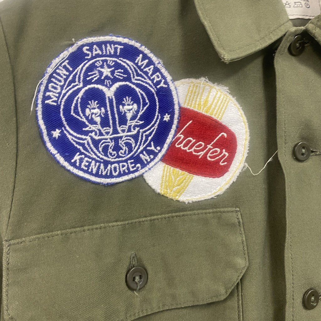 80s　JEANS EXPRESS　ドイツ軍　長袖ミリタリーシャツ　ワッペン　2つポケット　ヴィンテージ　カーキ　39サイズ