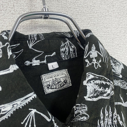 CARDCHE　長袖シャツ　総柄　黒　ブラック　Lサイズ