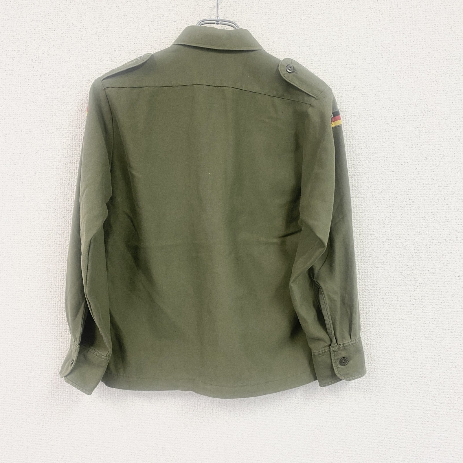 80s　JEANS EXPRESS　ドイツ軍　長袖ミリタリーシャツ　ワッペン　2つポケット　ヴィンテージ　カーキ　39サイズ