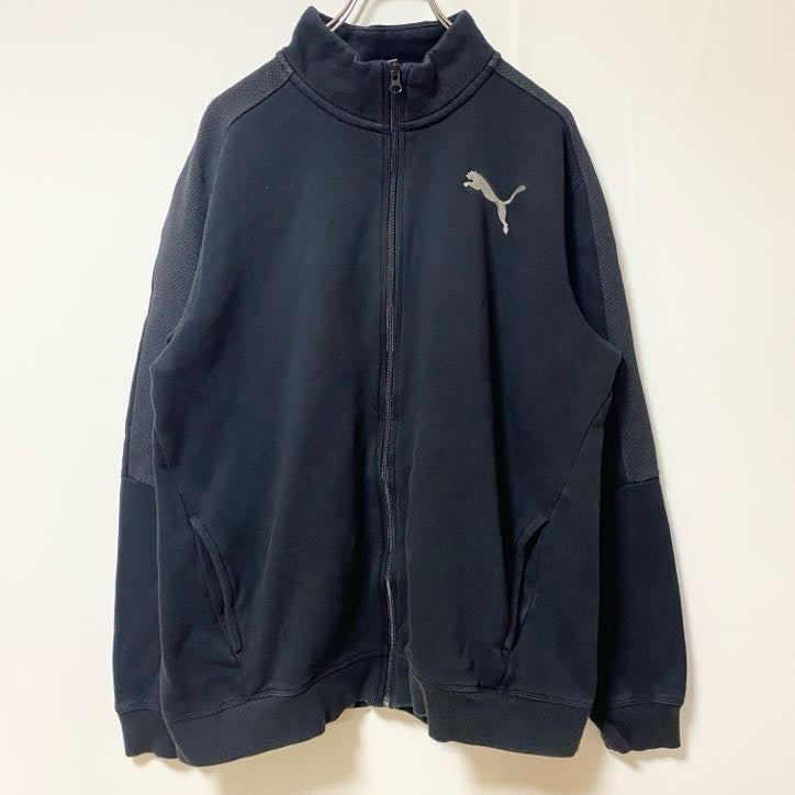古着 used　PUMA プーマ　長袖フルジップワンポイントロゴ刺スウェット　トレーナー　ハイネック　ブラック　Lサイズ