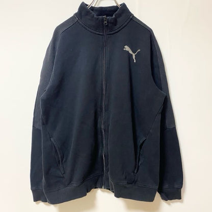 古着 used　PUMA プーマ　長袖フルジップワンポイントロゴ刺スウェット　トレーナー　ハイネック　ブラック　Lサイズ