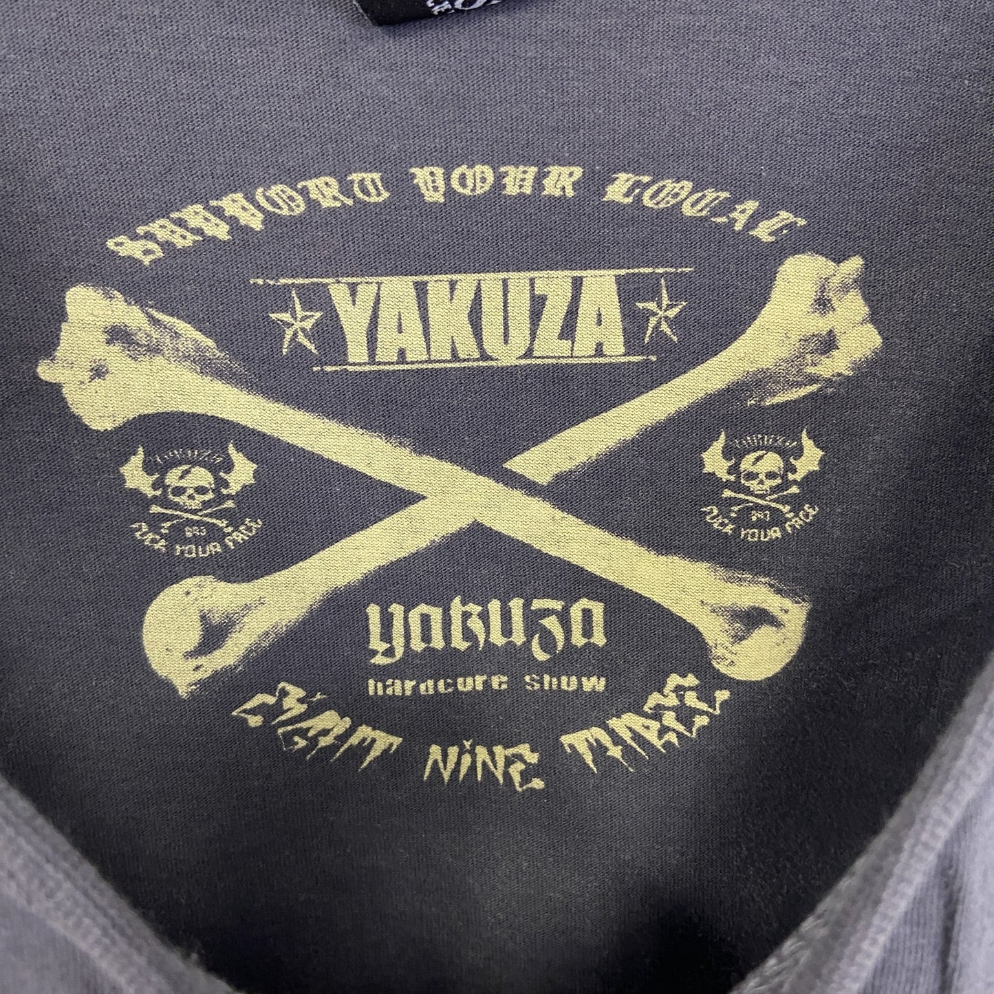 古着 used　YAKUZA　半袖オリジナルプリントノースリーブトップス　スカル　ドクロ　クルーネック　灰色　レトロ　Lサイズ