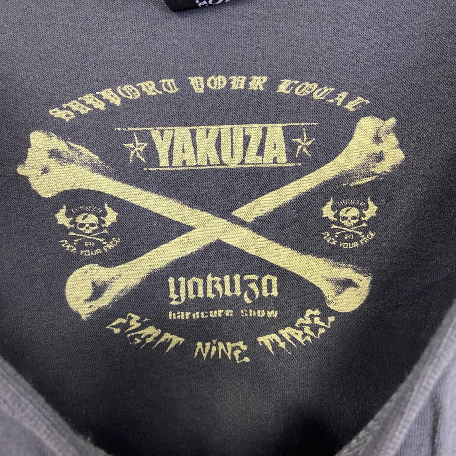 古着 used　YAKUZA　半袖オリジナルプリントノースリーブトップス　スカル　ドクロ　クルーネック　灰色　レトロ　Lサイズ