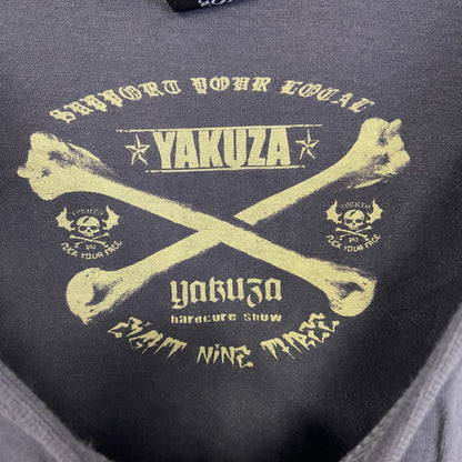 古着 used　YAKUZA　半袖オリジナルプリントノースリーブトップス　スカル　ドクロ　クルーネック　灰色　レトロ　Lサイズ