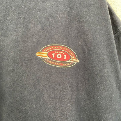 古着 used　newpor blue　半袖バックプリントTシャツ　サーフィン　クルーネック　レトロデザイン　紺　ネイビー　